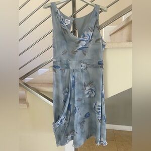 Vintage Armani Elegant Floral Blue Sleeveless Dress